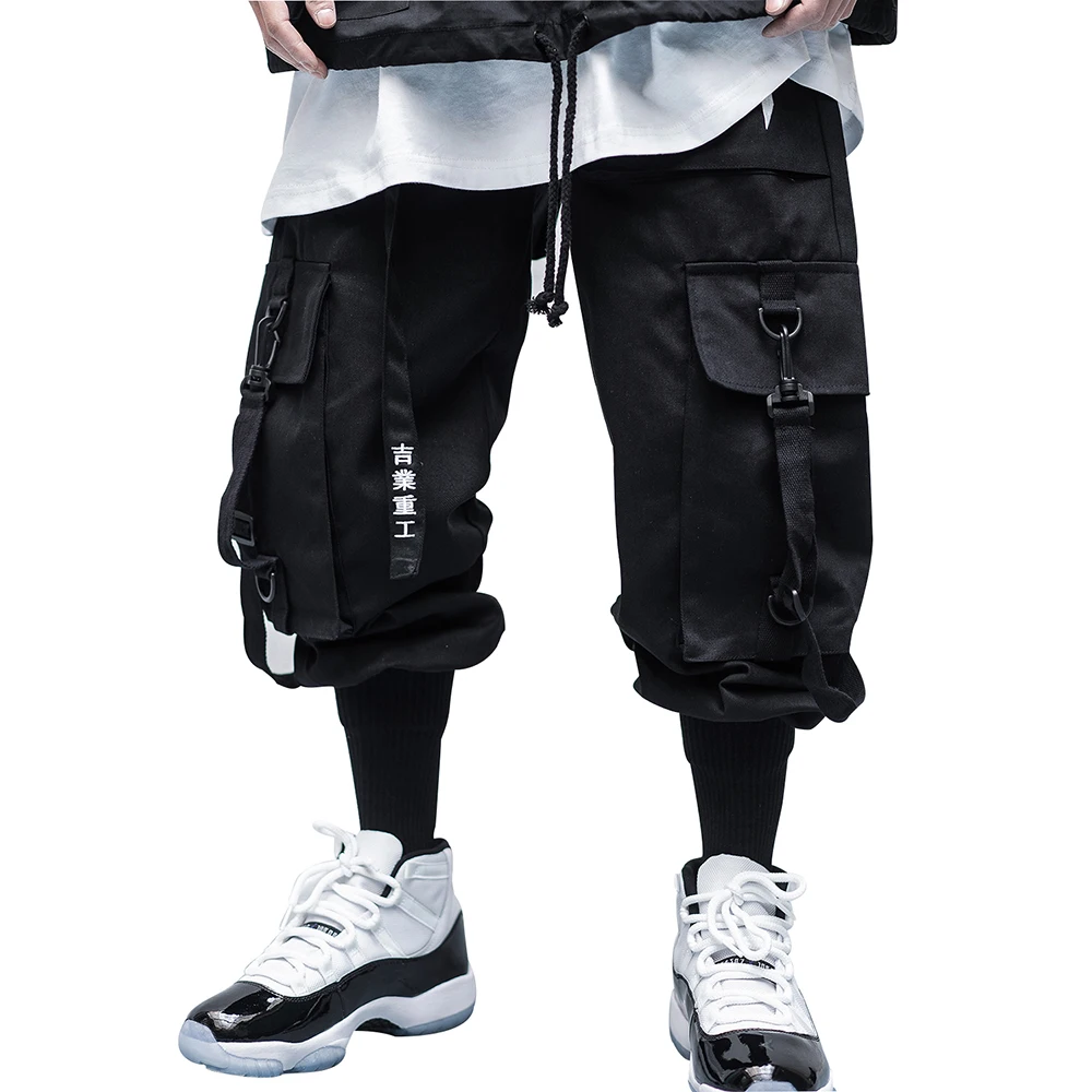 

Japanese Black Cargo Pants Men Streetwear Fashion Jogger