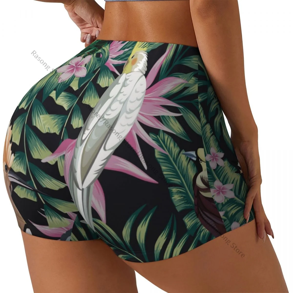 Женские шорты для йоги с тропическим попугаем тренировок растениями