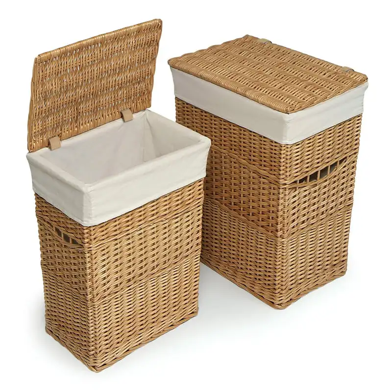 

free shipping Badger Basket Wicker Two Hamper Set with Liners - Natural Storage Basket