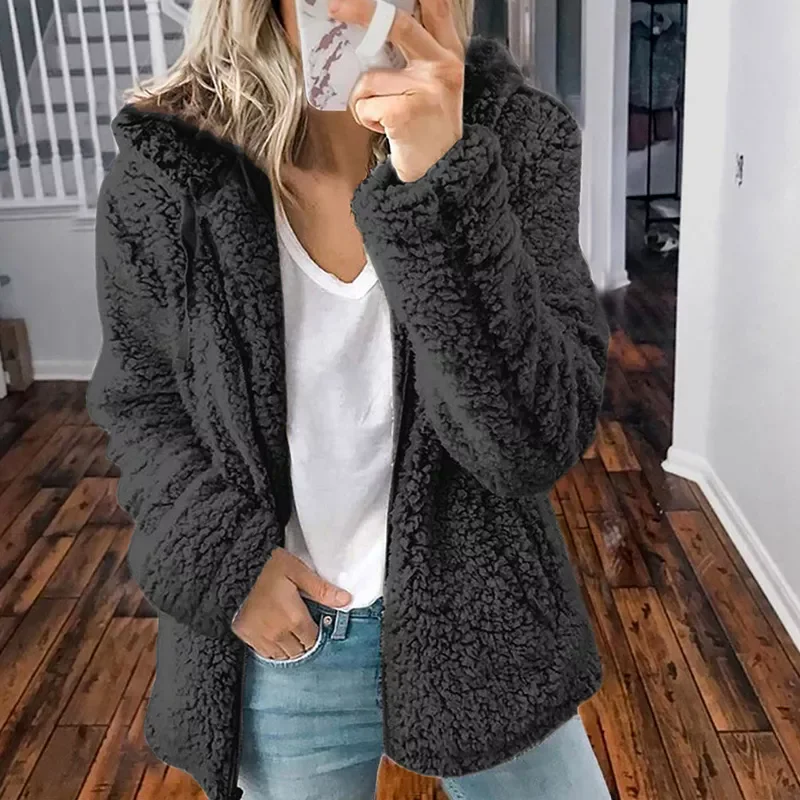 

2022New Solid Faux Fur Coat Women Autumn Winter Warm Soft Zipper Fur Jacket Female Plush Overcoat Casual Outerwear Plus Size