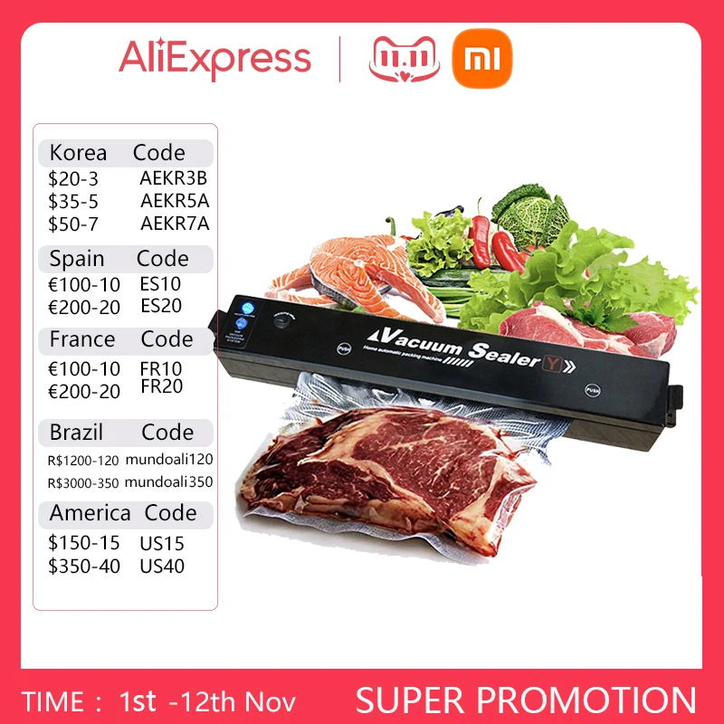 

Xiaomi Vacuum Sealer Machine Free Gift 10pcs Saver Bags Kitchen Vacuum Packer Machine Small Sealing Machine Food Vacuum Sealer