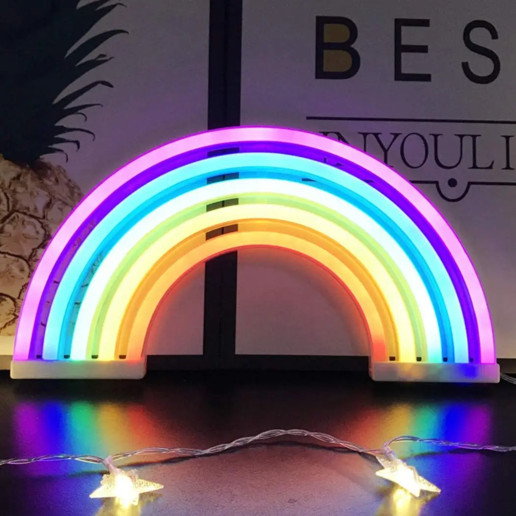 Rainbow Night Light, Led Rainbow Neon Sign for Bedroom,USB or Battery Powered Cute Colorful Rainbow Light up Sign for Girls Room