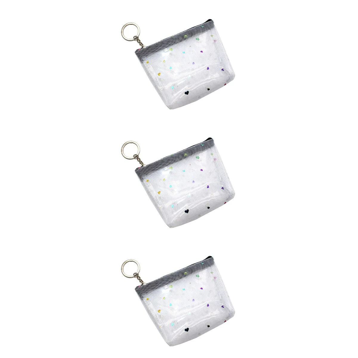 

3pcs PVC Heart Pattern Coin Bag Fashion Translucent Net Change Purse Creative Money Bag Pocket Purse with Zipper (White)