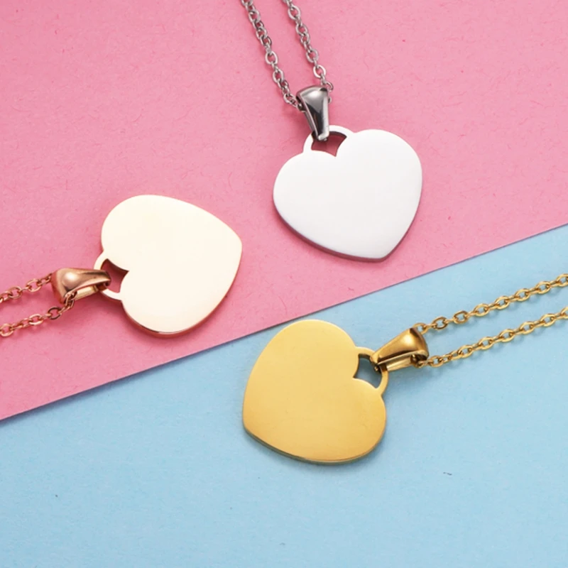 

20x20mm 10Pcs/Lot Mirror Polish Heart Pendant Necklace Stainless Steel Cross Chain Necklace For Mens Women's Trends 2021 Jewelry