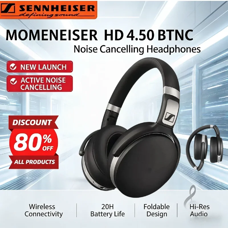 Фото Оригинальные наушники Sennheiser HD 4.50 BTNC ANC с шумоподавлением, беспроводная Bluetooth-гарнитура, Hi-Fi звук, 25 часов работы от аккумулятора №1