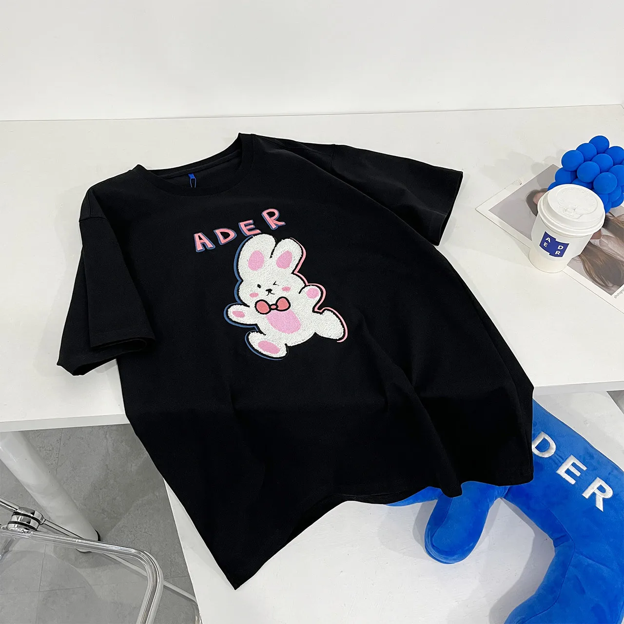 

Cute Tshirt Girls Summer New Round Neck Cartoon rabbit T-shirt South Korea Loose Men And Women Couples High Quality Tee