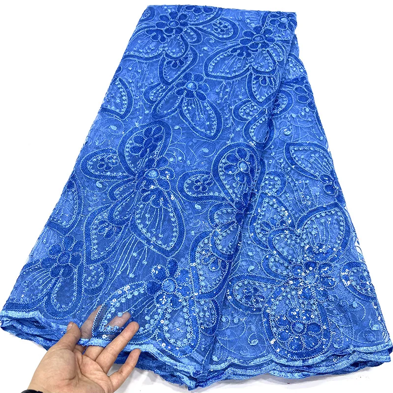 

Sky Blue African Lace Fabric Embroidered Sequined Nigerian Lace Fabrics 2023 High Quality French Tulle Lace Fabric For Dress