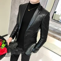 2022 mens leather jacket business fashion leather jacket high quality pure color casual slim brand simulation leather jacket