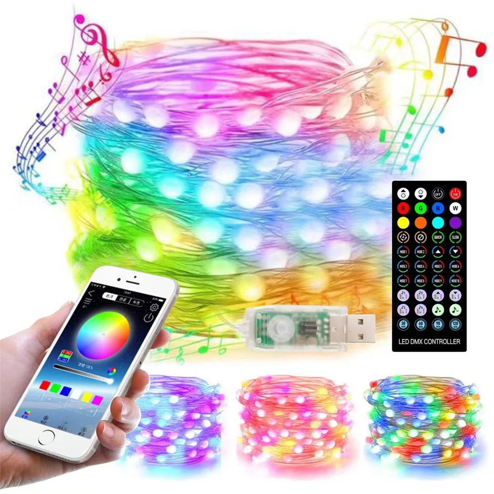 

5/10/20M LED Bluetooth-compatible Light String Christmas Tree Decoration Remote Control USB Wedding Garland Curtain Lamp Decor