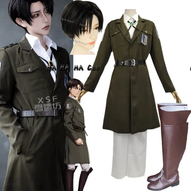 

Attack on Titan Cosplay Shingeki no Kyojin Anime Cosplay Levi Costume Survey Corps Halloween Cosplay Full Set And Wig Shoes Men