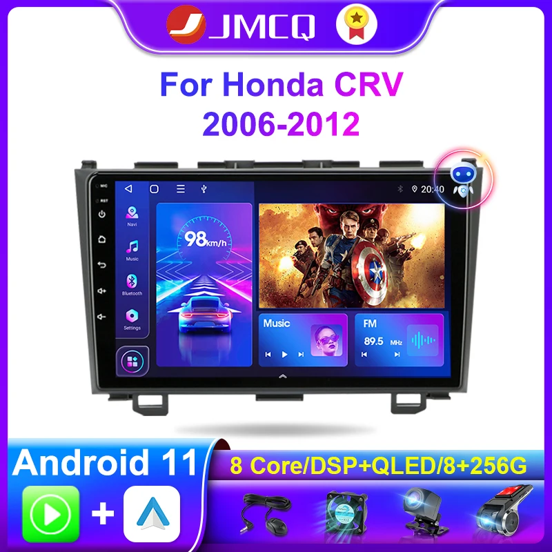 

JMCQ 9" Android 11.0 Car Radio Multimedia Player Navigation GPS For Honda CRV CR-V 2006-2012 Head Unit Carplay 4G+WiFi DSP 2din