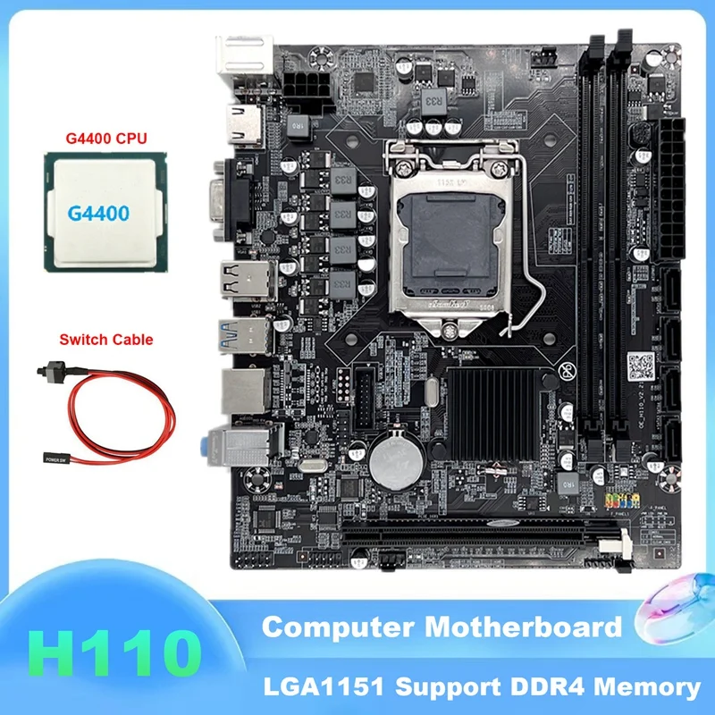 

H110 Computer Motherboard LGA1151 Supports Celeron G3900 G3930 CPU Supports DDR4 Memory With G4400 CPU+Switch Cable