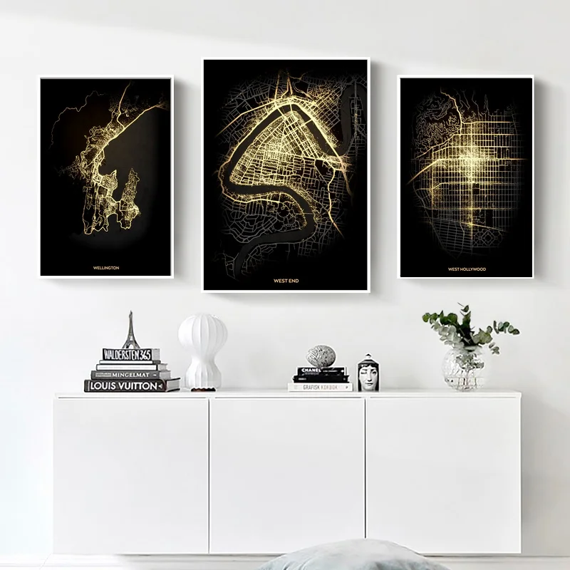 

Wellington,West End,West Hollywood,Winter Park,Zurich,City Light Map Poster Canvas Print Wall Art Home Decor