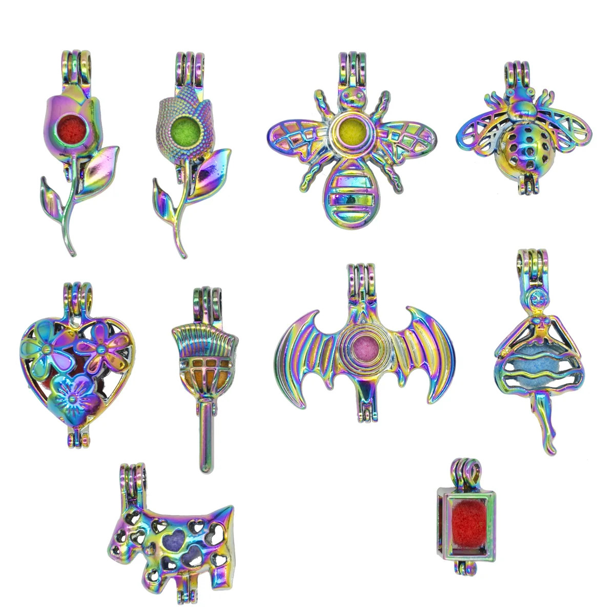 

5pcs Multicolor Lily Flower Insect Pearl Bead Cages Perfume Essential Oil Diffuser Locket Pendant Jewelry Making Necklace DIY