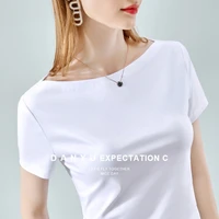 mercerized cotton short sleeve t shirt womens european station womens summer ice sense t shirt off shoulder solid color top
