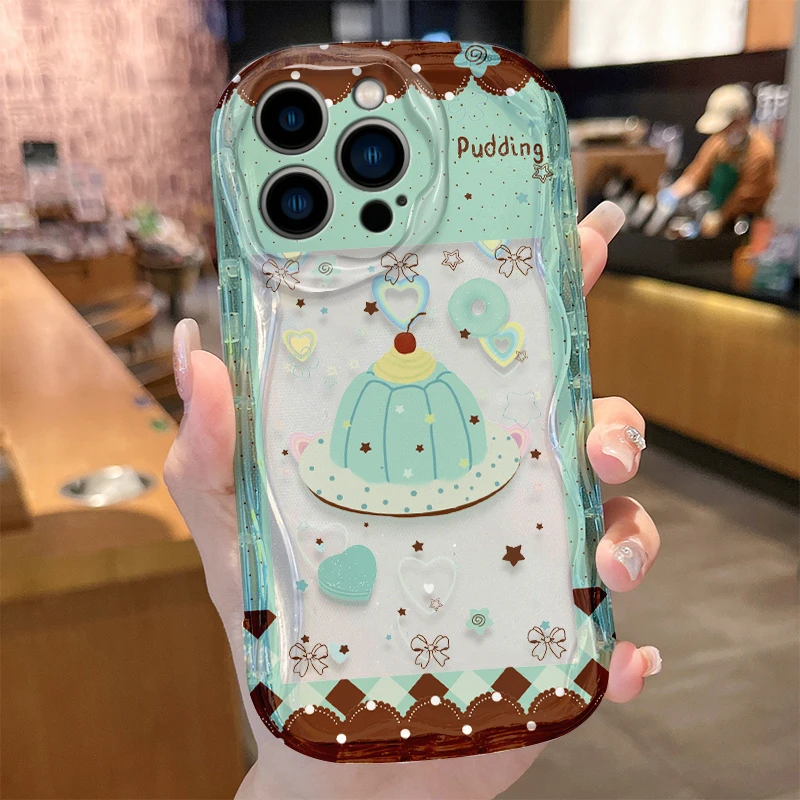 Фото Мягкий силиконовый чехол-футляр для iPhone 17, 16E, 15, 14, 13, 12 Mini, 11 Pro Max, 8, 7 Plus с узором в горошек, мятно-зеленый, в стиле десерта «Пудинг» №4