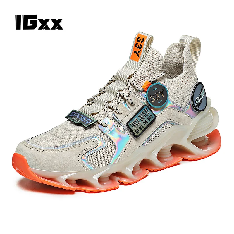 

IGxx Men's Punk street sneakers Men ins hot fashion Air mesh sneakers for men Stretch Fabric GENUINE LEATHER Loafers Casual