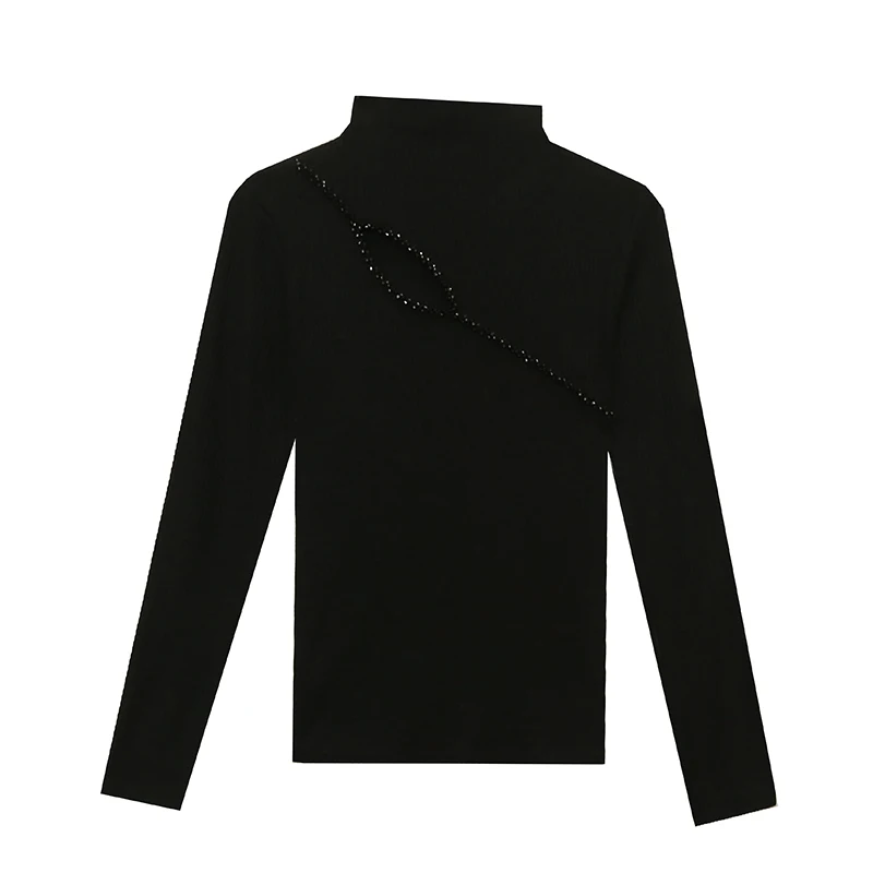 M-3XL Черная водолазка с длинными рукавами женская футболка элегантная тонкая