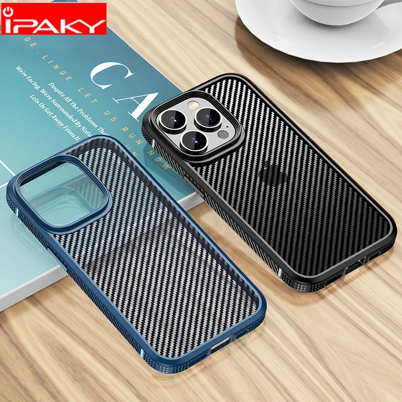 

IPAKY for iPhone 14 Case 14 Pro 14 Plus Carbon Fiber Translucent Back Rhombus Airbags Shockproof Case for iPhone 14 Pro Max Case