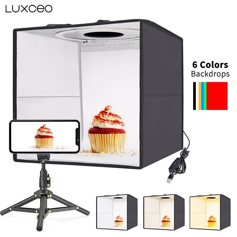 

LUXCEO Portable Folding Lightbox Photo Studio LED Light Box With 6 Color Backdrops Photography Shooting Tent Soft Box Kit