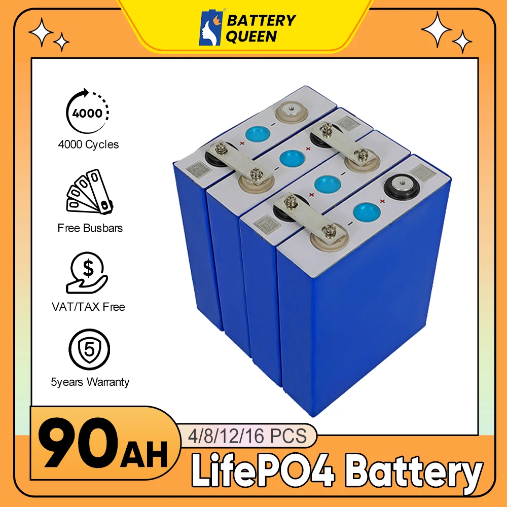 

New Lifepo4 batteries 4pcs 3.2V 90Ah batteries Rechargeable Prismatic For DIY RV EV Boat Solar Wind Energy System battery cell