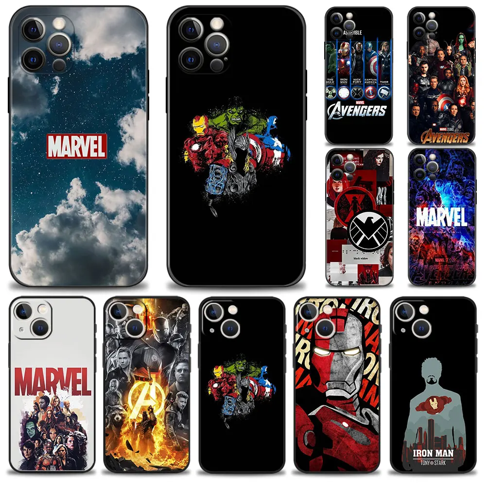 

Marvel Hero Logo Capinha Funda Black For Apple iPhone 11 14 X 12 13 Pro Max 7 8 Plus XS XR SE2 SE 6S 5 5S Mini 6