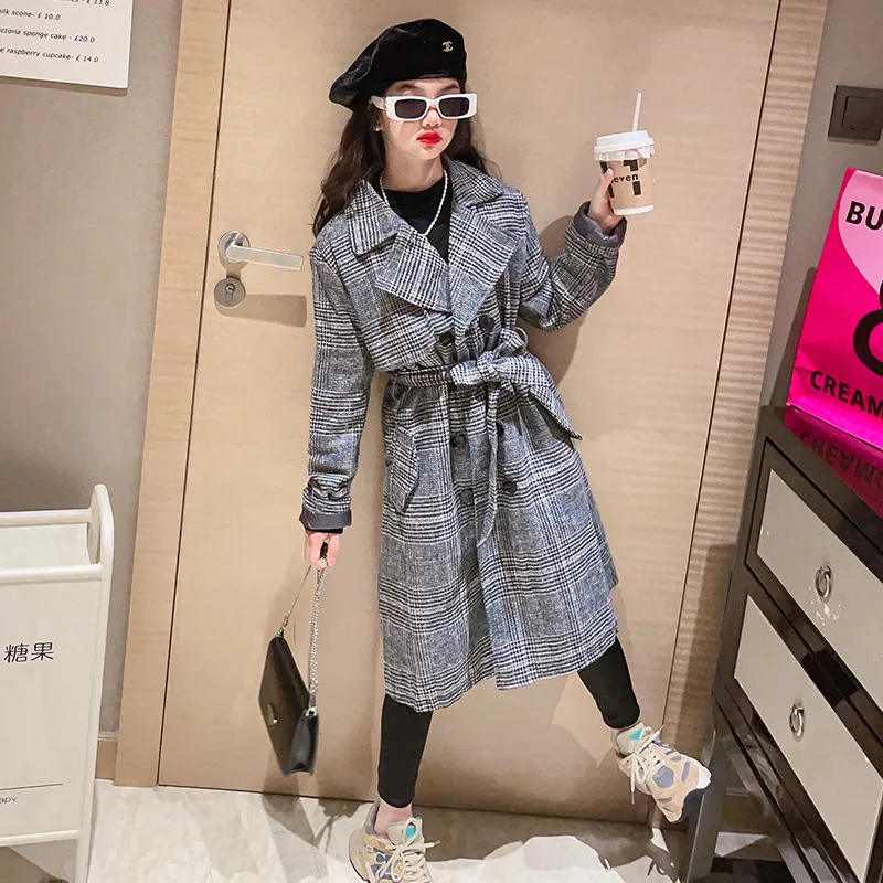 Купи Girls Winter Plaid Trench Coat Mid-length Thicken Warm Teenage Children Outerwear Fashion Casual All-match School Kids Clothes за 1,980 рублей в магазине AliExpress