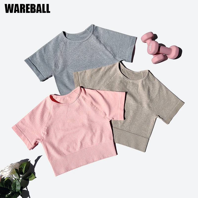 

WAREBALL Women Yoga Shirts Short Sleeve Crop Top Gym Tops Fitness Running Workout Sport T-Shirts Sports Wear