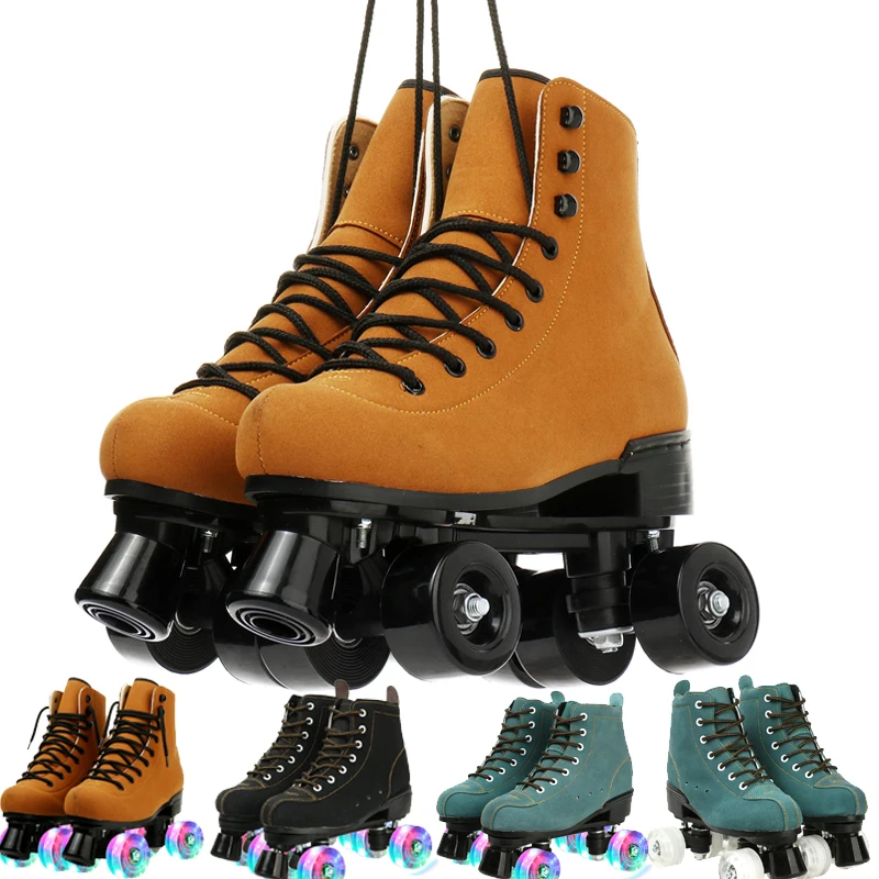 

Из искусственной кожи роликовые коньки обувь для начинающих на открытом воздухе ролики колеса Взрослые двойные роликовые туфли Patins скольз...