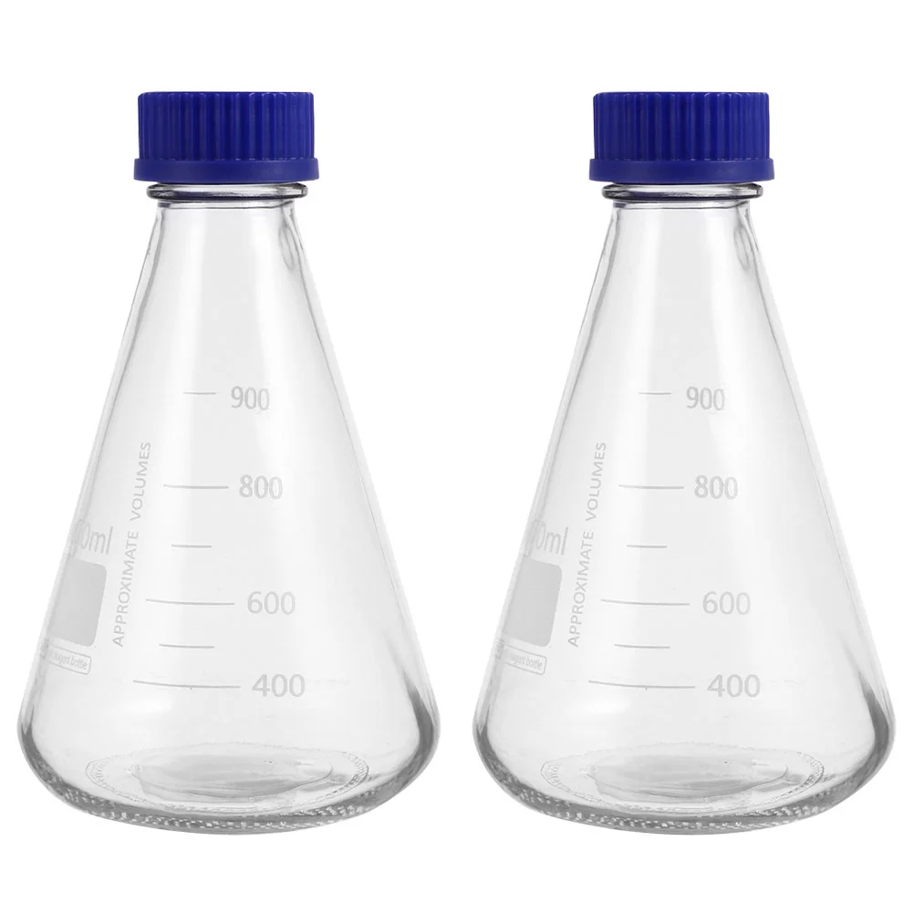 

2Pcs Glass Conical Reagent Bottles with Screw-mouth Blue Lid with Scale