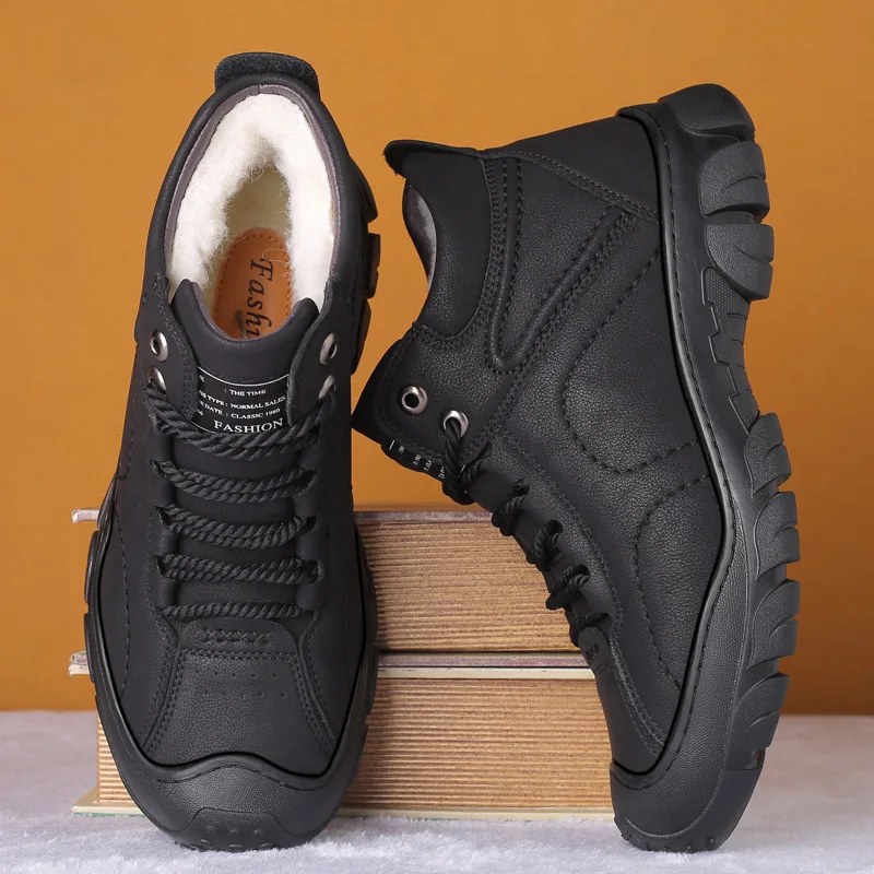 

Men Ankle Boots 2022 Winter Brand Snow Boots Waterproof Leather Sneakers Warm Male Boots Outdoor Lightweight Hiking Work Shoes