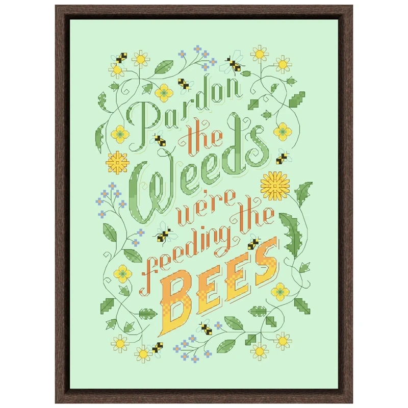 

Weeds & Bees cross stitch kits 18ct 14ct 11ct light green fabric cotton thread DIY embroidery kit home wall decoration