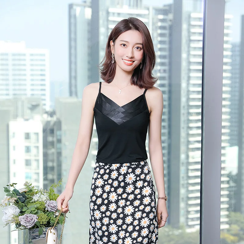 

Summer Modal Tank Top Women Black Sleeveless Korean Fashion Lace Women Clothing Mesh Vintage White Office Lady Womens Tops