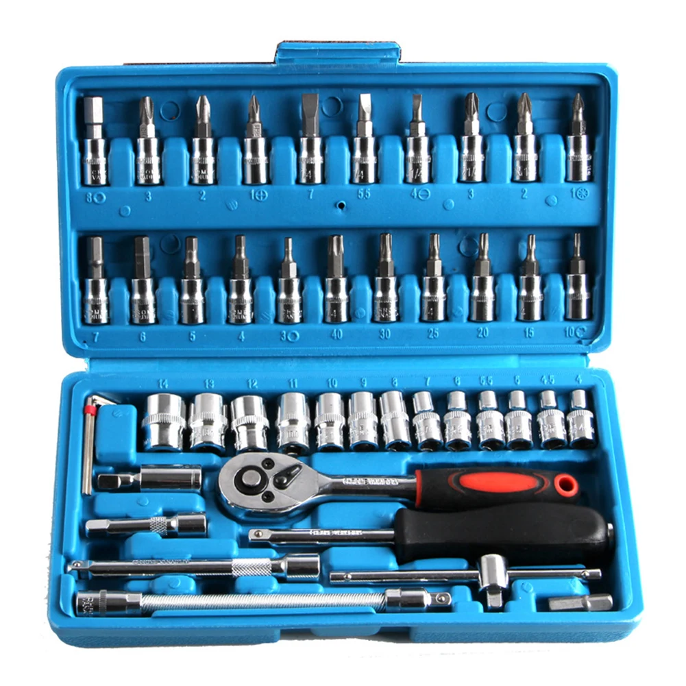 

46pcs Sleeve Spanner Ratchet Wrenches Motorcycle Vehicle Disassembly Repair Tool One 1/4 "Quick Shedding Ratchet Wrench