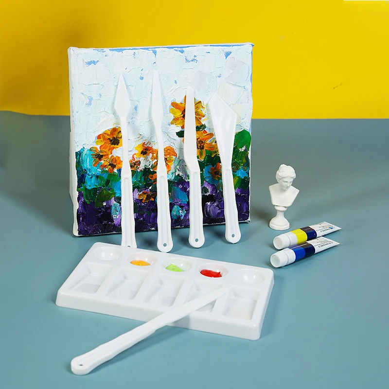 

6 Pieces Plastic Drawing Scraper Palette Set Oil Painting Gouache Paint Painting Art Supplies Easy To Clean