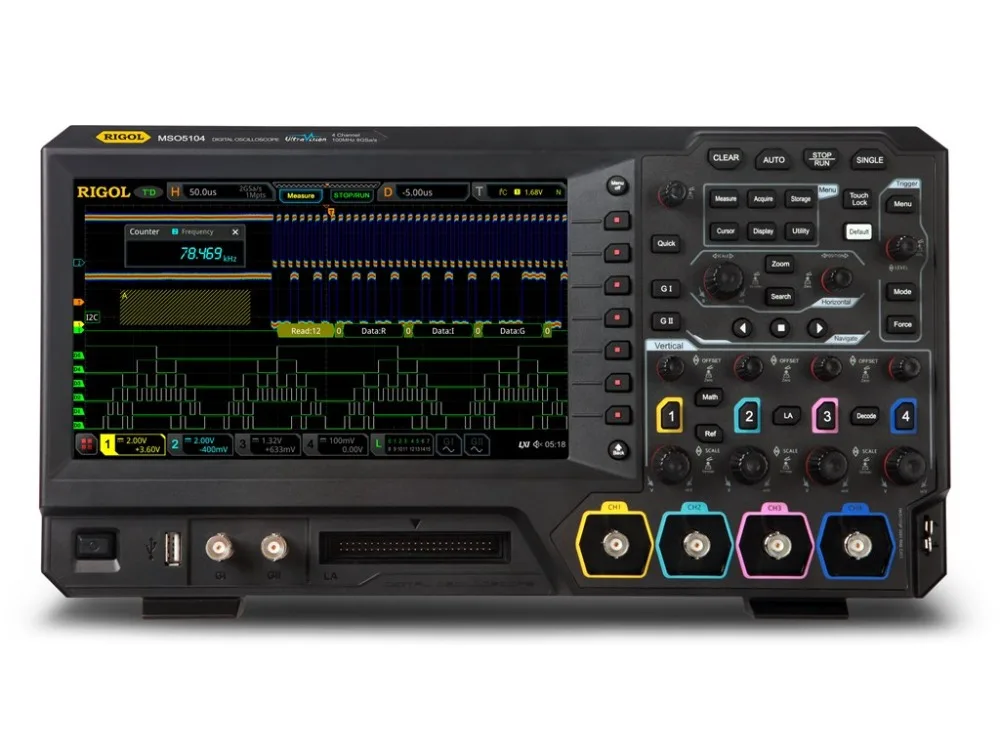 

Rigol MSO5104 - Four Channel, 100 MHz Digital / Mixed Signal Oscilloscope