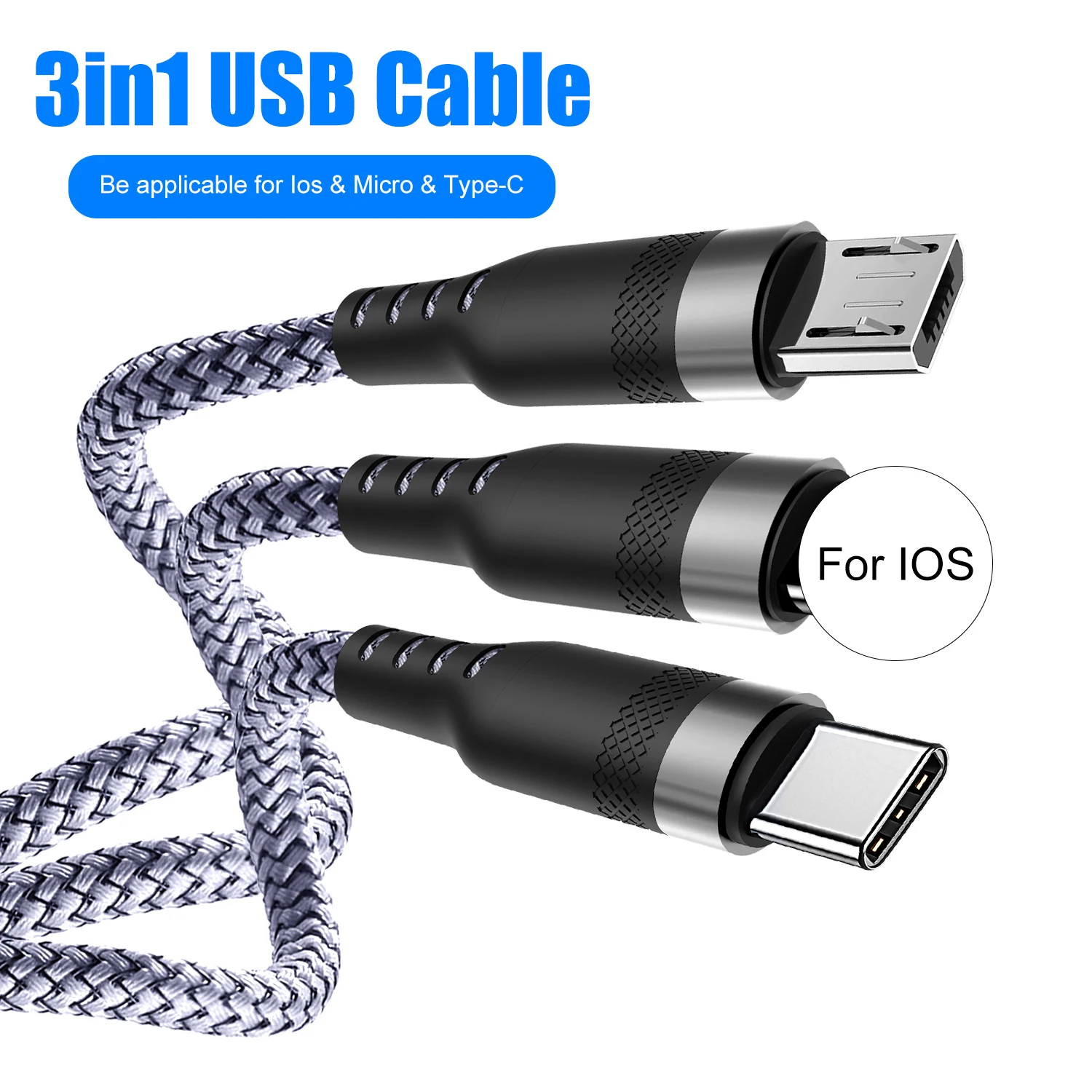 USB-кабель 3 в 1, 5 А, с портами Lightning/ Type C/ Micro USB