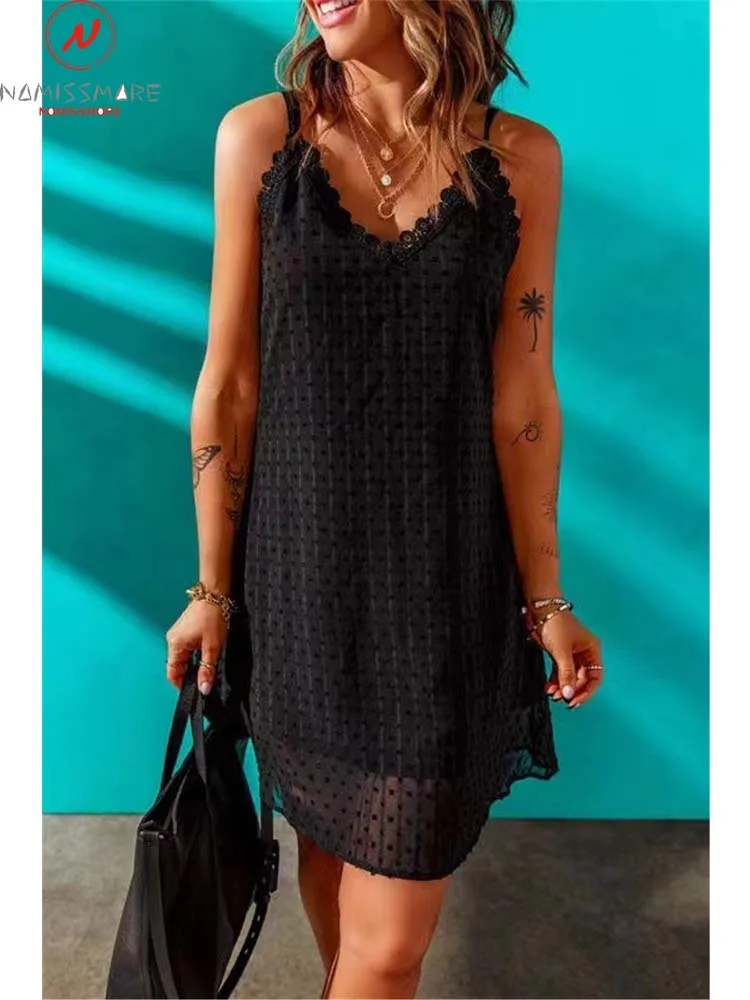 

Sexy Women Summer Solid Color Jacquard A-Line Dress
