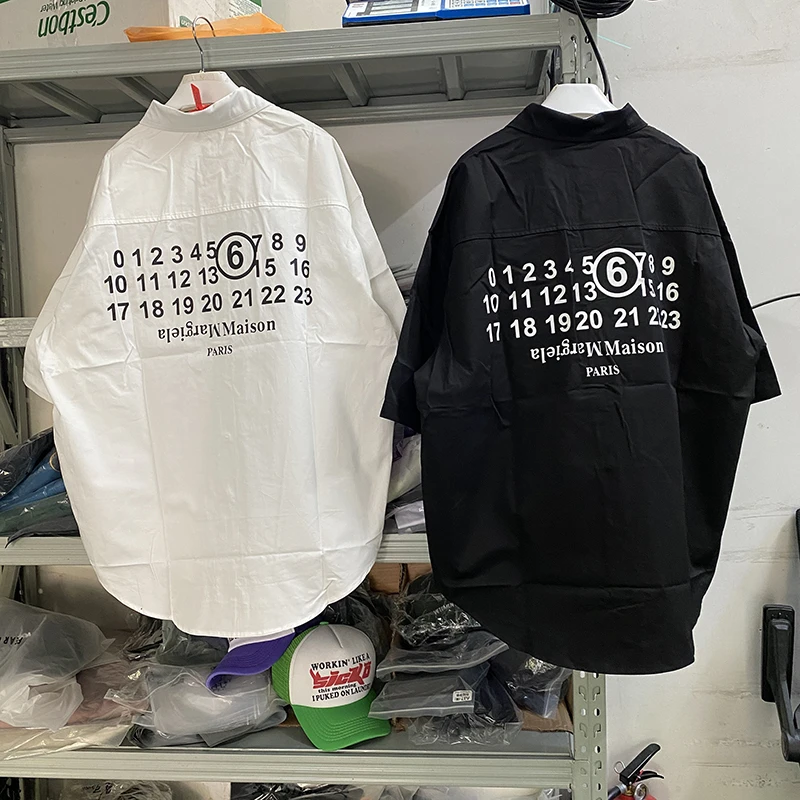 

Рубашка ММ6 Margiela с коротким рукавом, с карманом и вышивкой, лучшее качество, оверсайз, Повседневная V-образная рубашка для мужчин и женщин