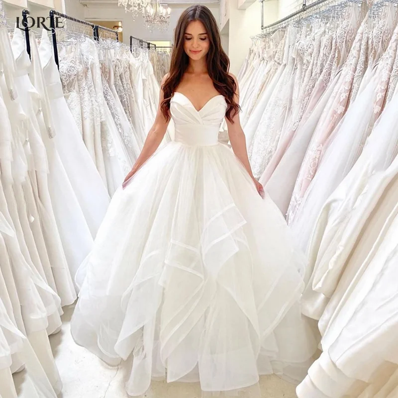 

LORIE Vintage Off Shoulder Pleat Wedding Dresses Strapless Sweetheart Princess Bridal Gowns Puffy Tulle Ruffles Bride Dress