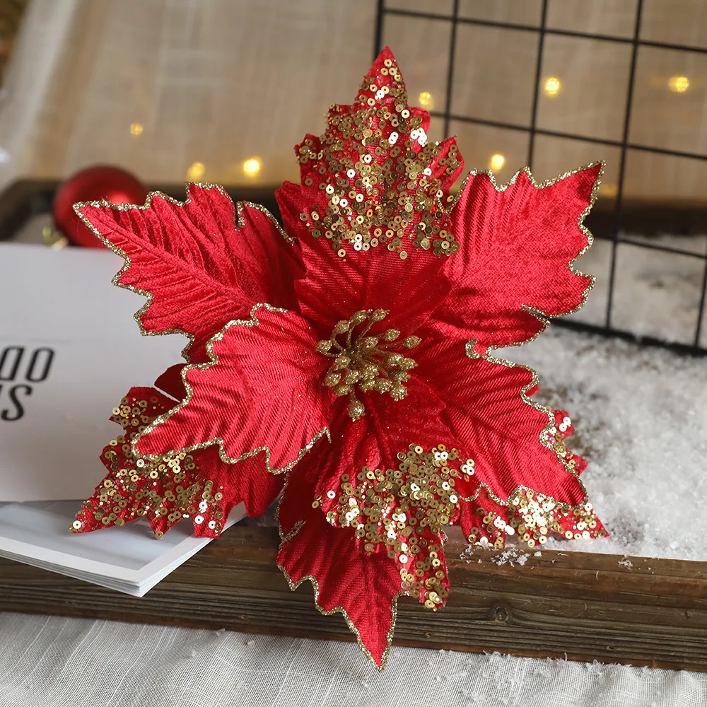 25cm Artificial Flower Christmas Tree Sequins Large Fake Flower Party Home Diy Flower Arranging Vase Decor New Year Wedding Gift  - buy with discount