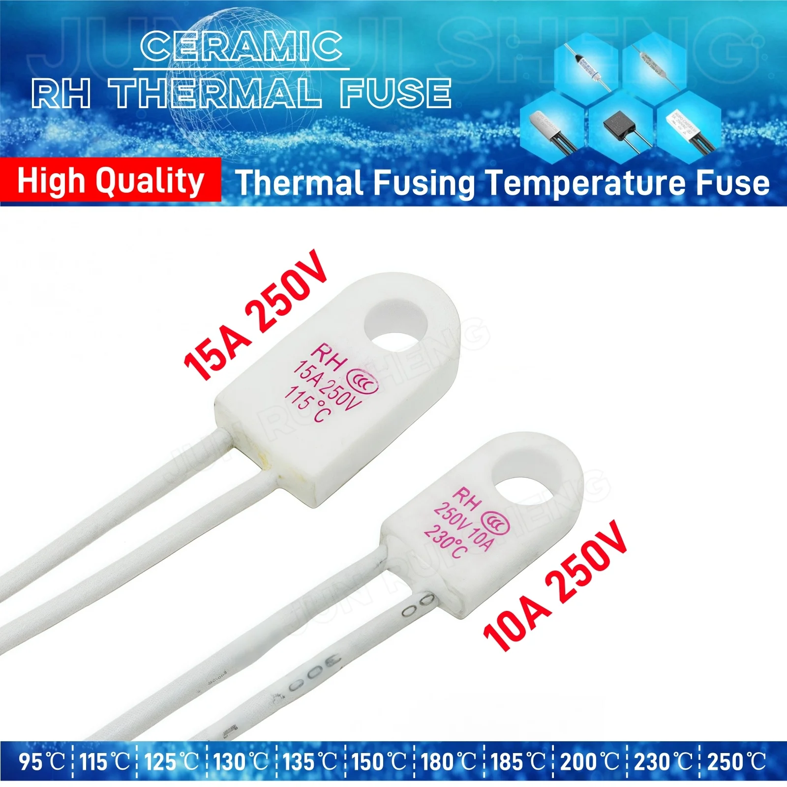 

10 шт. керамический термопредохранитель RH 10A 15A 20A 250V TF 95C 115C 125C 130C 135C 150C 180C 185C 200C 230C 250C температурный плавкий предохранитель