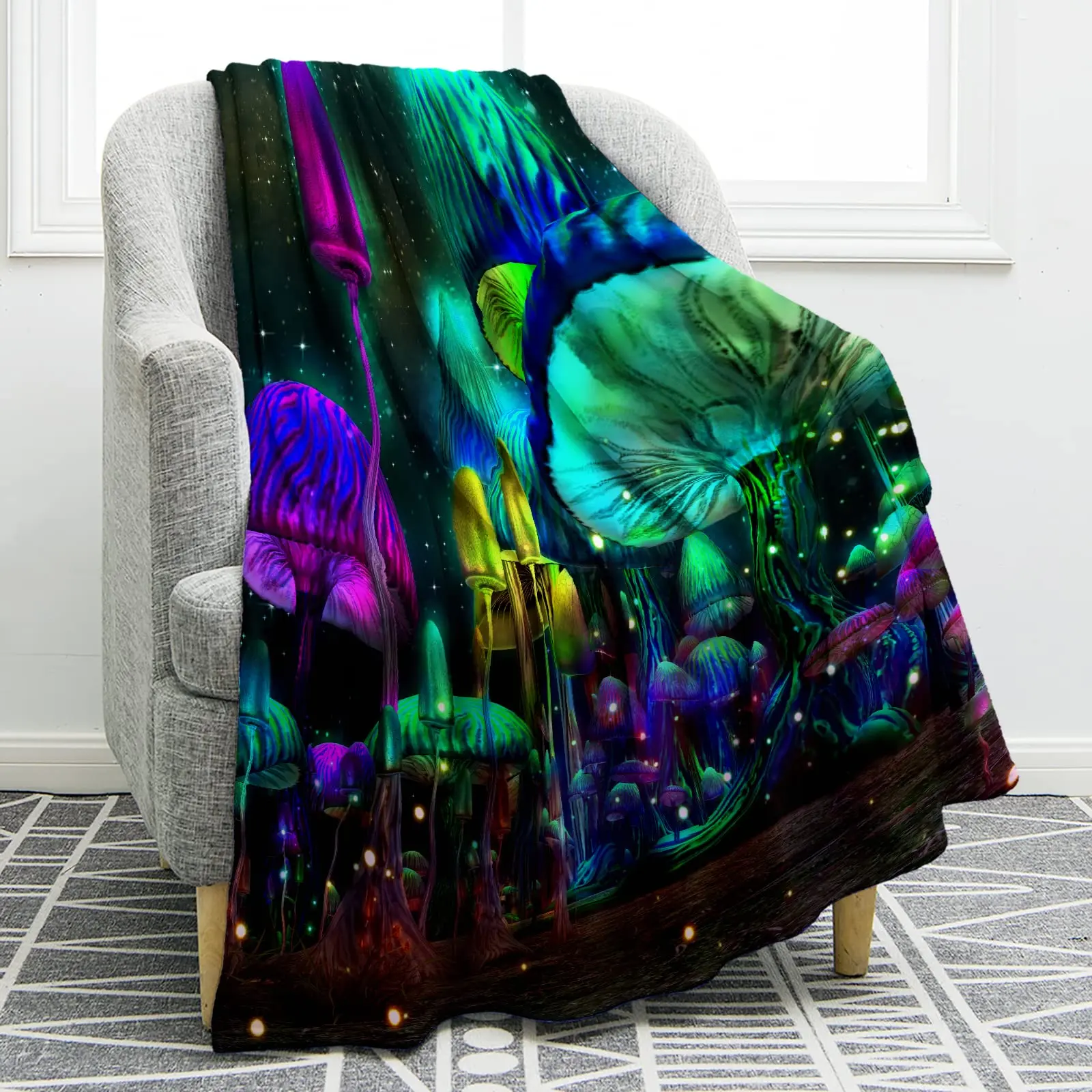 

Colorful Psychedelic Mushroom Fleece Blanket Fluffy Soft Warm Throw Blankets Flannel for Bed Chair Sofa Cover Bedding Home Decor