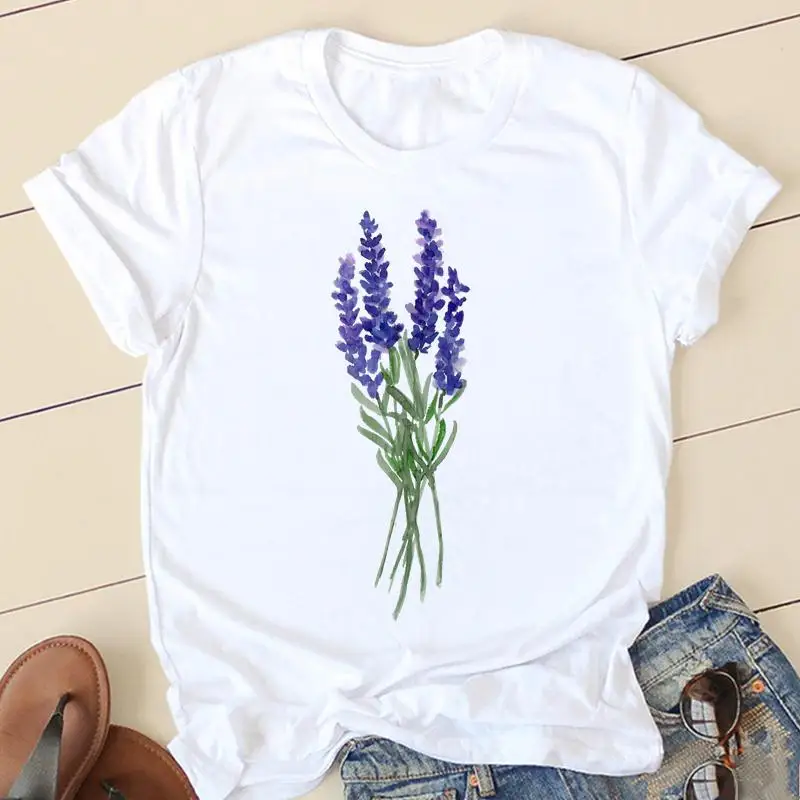 

Tee Shirt Lady Clothes Flower Trend New Lovely Style T Women Short Sleeve Casual Fashion Tshirt Top Female Graphic T-shirts