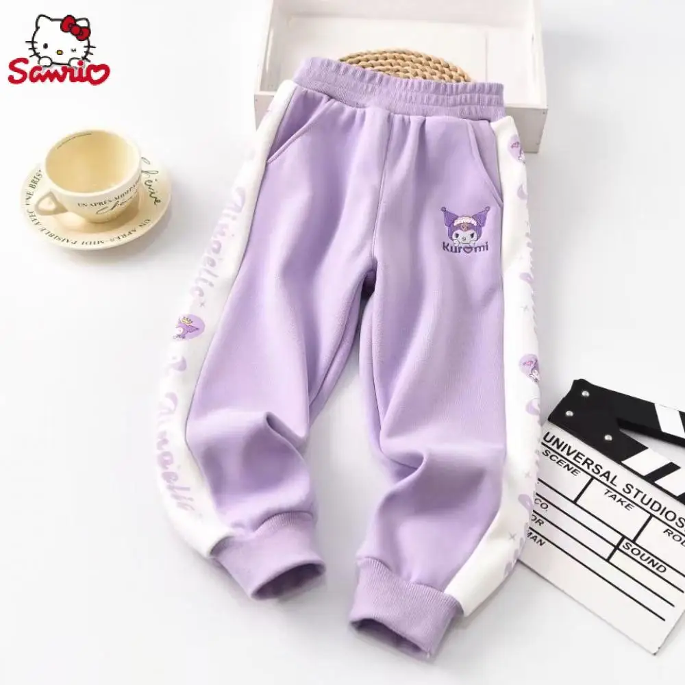 

Kawaii Sanrio Kuromi My Melody Cinnamoroll Детские Зимние теплые спортивные брюки для маленьких мальчиков и девочек штаны плюс плотная бархатная детская одежда