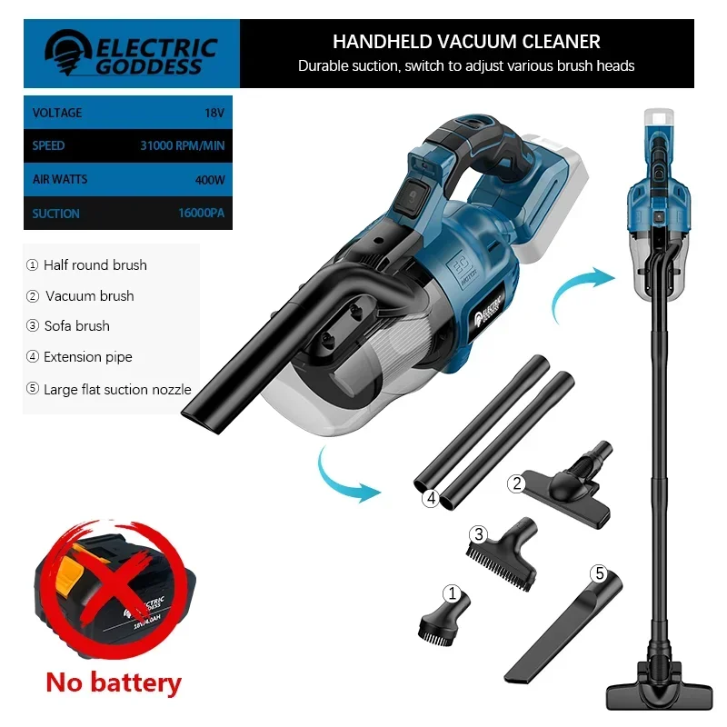 

Беспроводной пылесос Electric Goddess 16000PA для аккумулятора Makita 18В