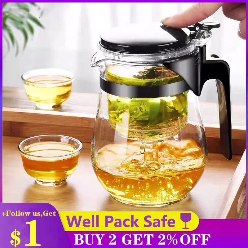 HMLOVE Heat Resistant Glass Teapot Puer Kettle Tea Infuser Chinese Kung Fu Teawear Set High Borosilicate Thickening Heatable Pot images - 6