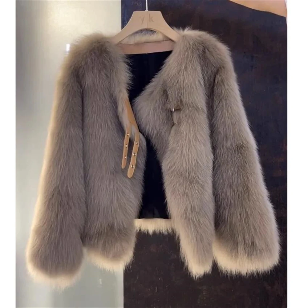 

Short Tops Fur Outwear Winter Elegant Thick Artificial Fur Jacket Warm Shaggy Overcoat Faux Fur Coat Women Luxury Collarless