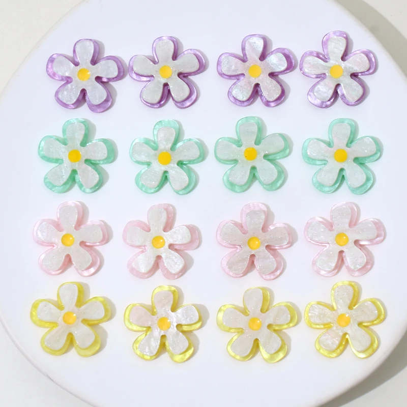 

5pcs 26x26mm Yellow Pink Purple Green Flowers Shape Fashion Beads for Party DIY Jewelry Making Supplies Acrylic Hair Accessories