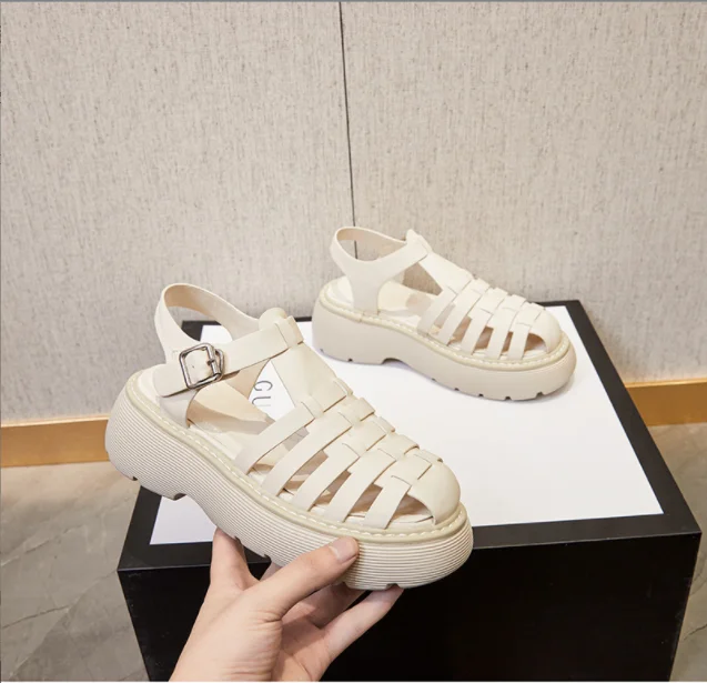 

Women's Summer Fashion Women Chunky Heels Shoes Beach Sandal Pu Gladiator Sandals 2022 New PlatformComfortable Sandalias Mujer